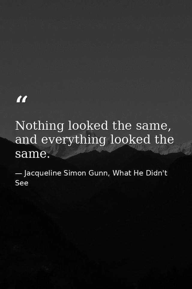 Nothing looked the same, and everything looked the same. — Jacqueline Simon Gunn, What He Didn't See