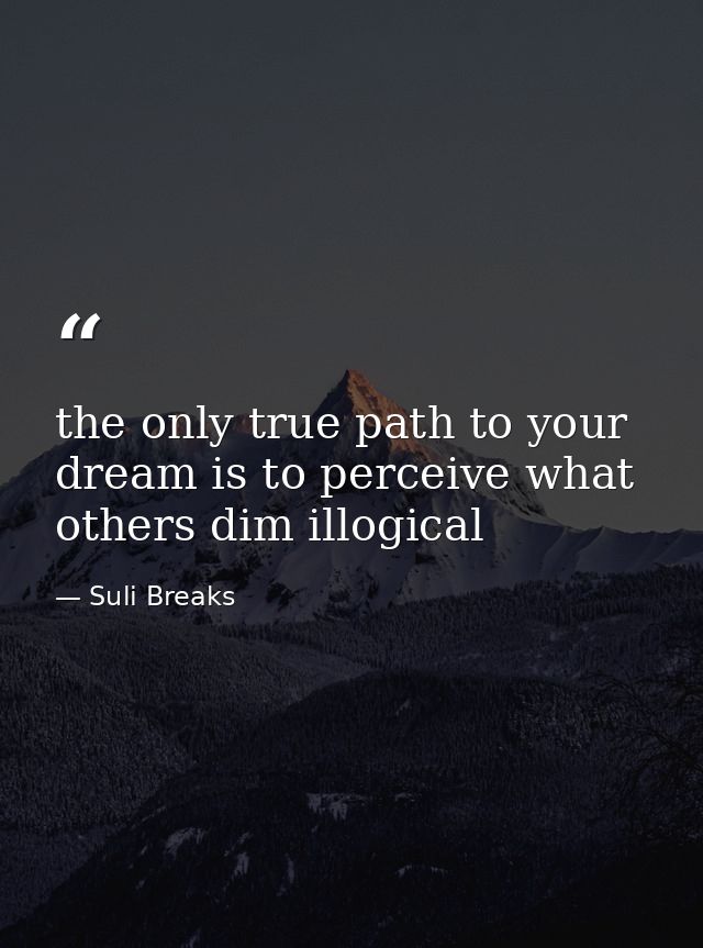 the only true path to your dream is to perceive what others dim illogical — Suli Breaks
