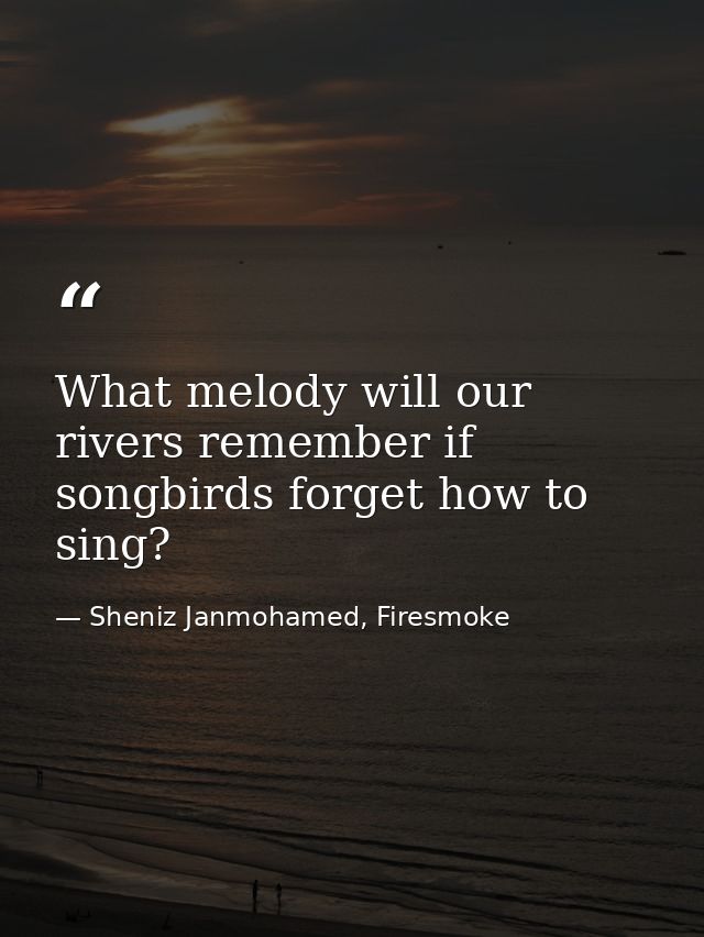 What melody will our rivers remember if songbirds forget how to sing? — Sheniz Janmohamed, Firesmoke
