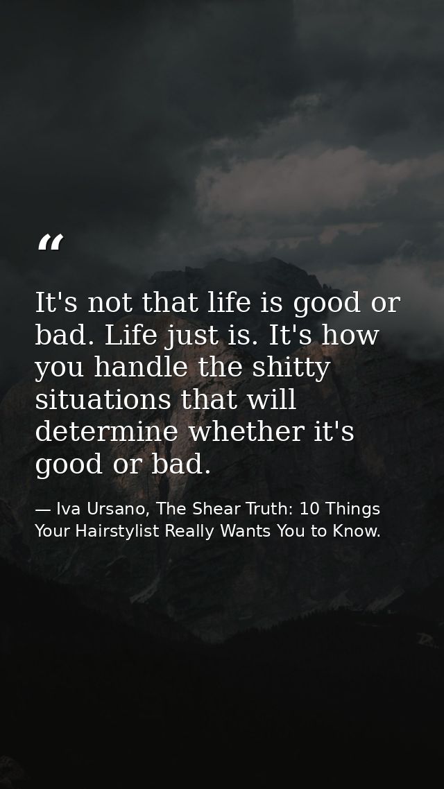 It's not that life is good or bad. Life just is. It's how you handle the shitty situations that will determine whether i — Iva Ursano, The Shear Truth: 10 Things Your Hairstylist Really Wants You to Know.