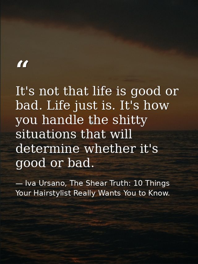 It's not that life is good or bad. Life just is. It's how you handle the shitty situations that will determine whether i — Iva Ursano, The Shear Truth: 10 Things Your Hairstylist Really Wants You to Know.