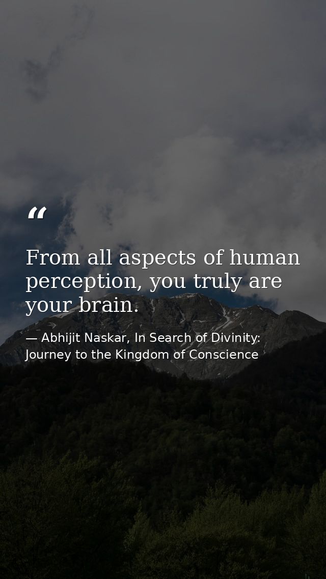 From all aspects of human perception, you truly are your brain. — Abhijit Naskar, In Search of Divinity: Journey to the Kingdom of Conscience