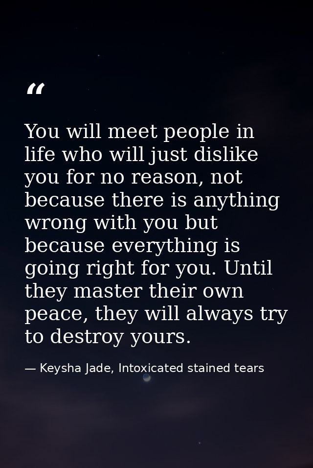 You will meet people in life who will just dislike you for no reason, not because there is anything wrong with you but b — Keysha Jade, Intoxicated stained tears