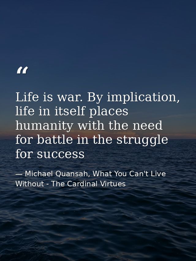 Life is war. By implication, life in itself places humanity with the need for battle in the struggle for success — Michael Quansah, What You Can't Live Without - The Cardinal Virtues