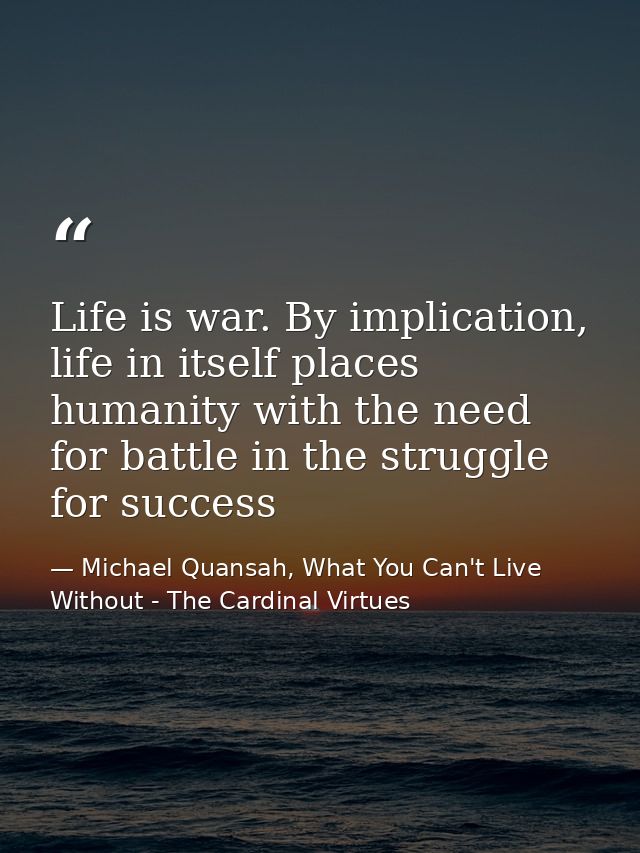 Life is war. By implication, life in itself places humanity with the need for battle in the struggle for success — Michael Quansah, What You Can't Live Without - The Cardinal Virtues