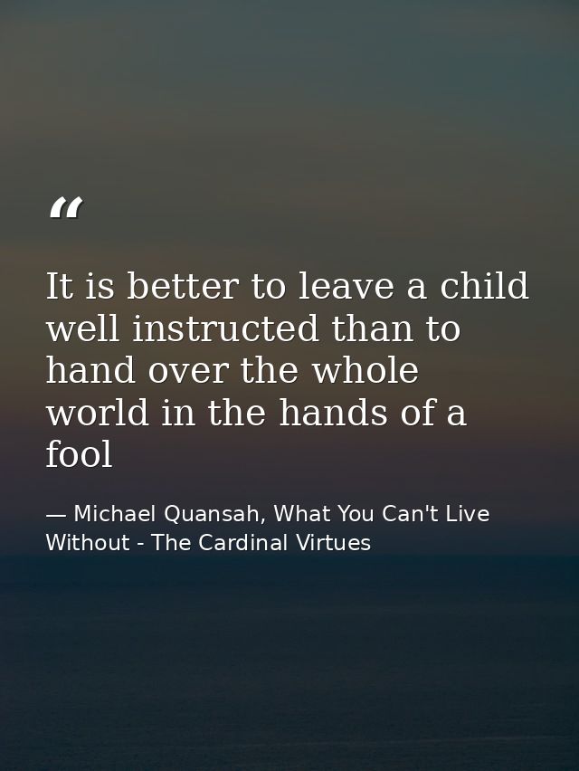 It is better to leave a child well instructed than to hand over the whole world in the hands of a fool — Michael Quansah, What You Can't Live Without - The Cardinal Virtues