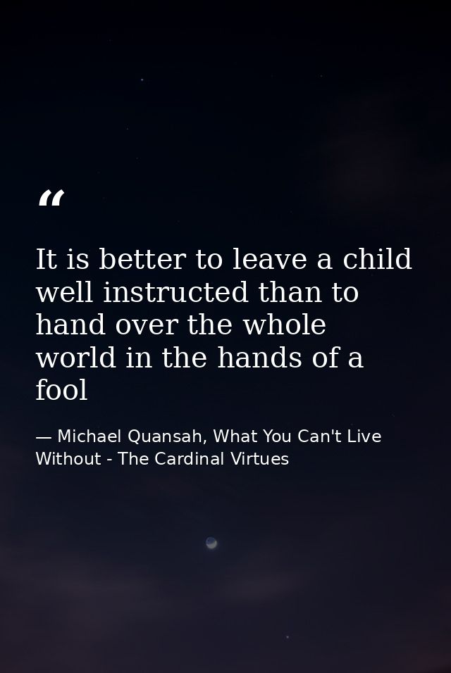 It is better to leave a child well instructed than to hand over the whole world in the hands of a fool — Michael Quansah, What You Can't Live Without - The Cardinal Virtues