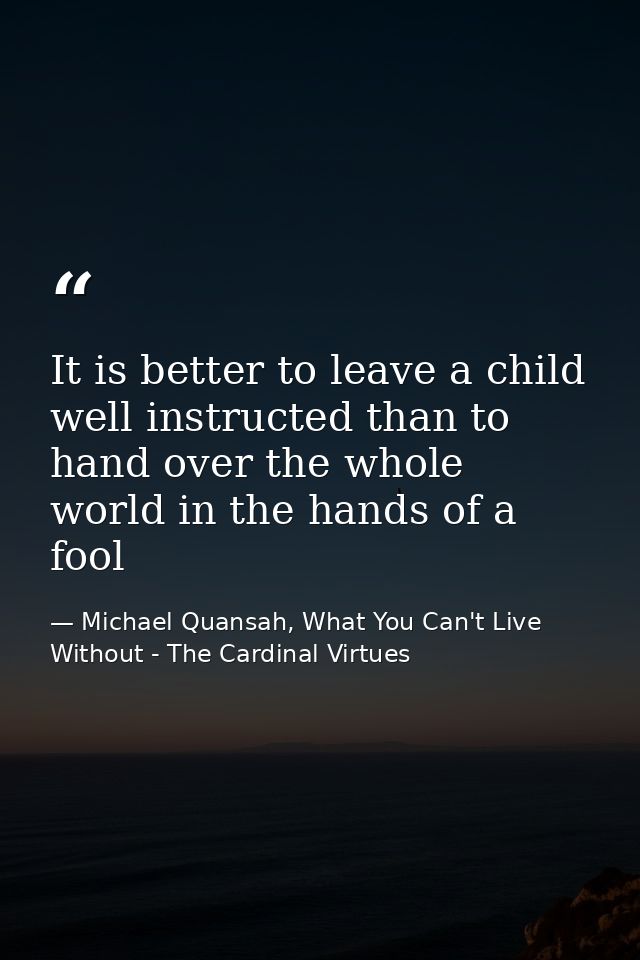 It is better to leave a child well instructed than to hand over the whole world in the hands of a fool — Michael Quansah, What You Can't Live Without - The Cardinal Virtues