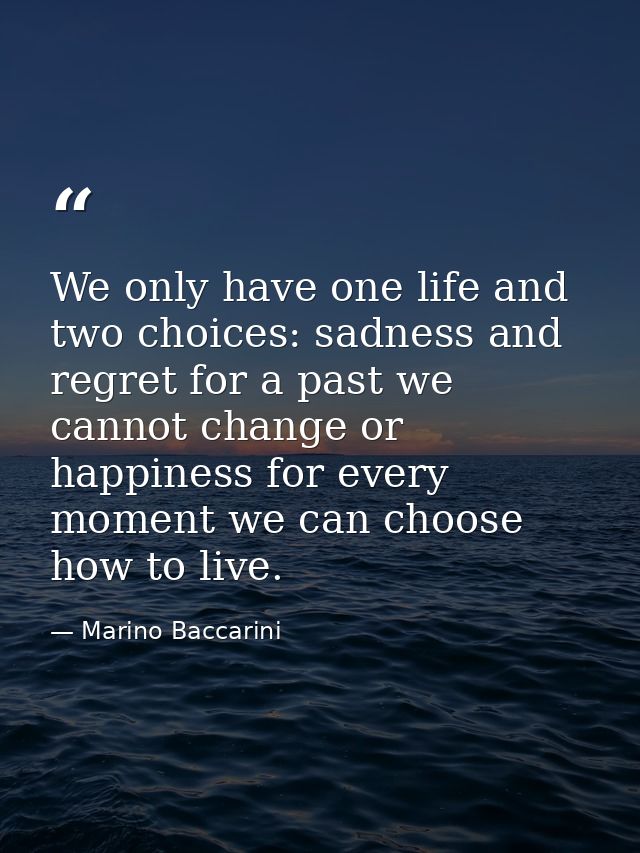 We only have one life and two choices: sadness and regret for a past we cannot change or happiness for every moment we c — Marino Baccarini