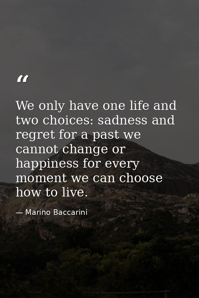 We only have one life and two choices: sadness and regret for a past we cannot change or happiness for every moment we c — Marino Baccarini