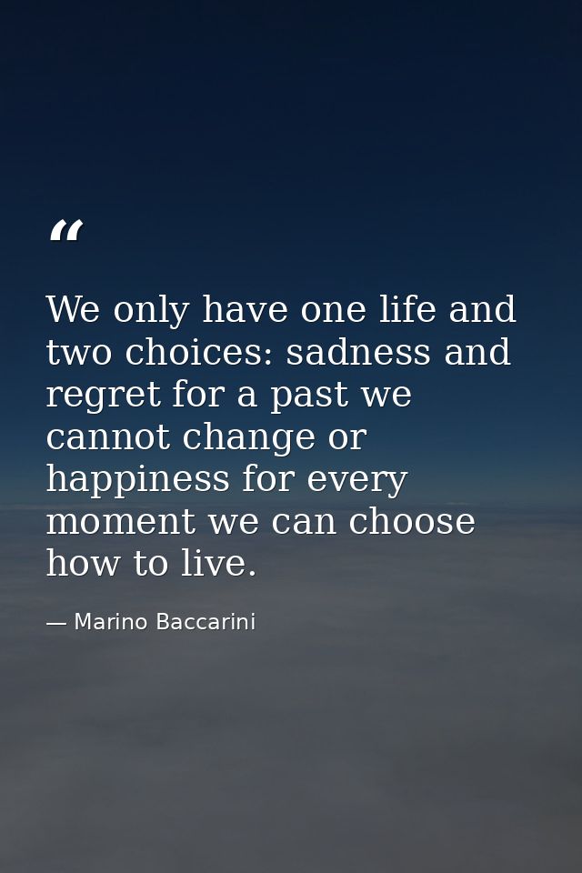 We only have one life and two choices: sadness and regret for a past we cannot change or happiness for every moment we c — Marino Baccarini