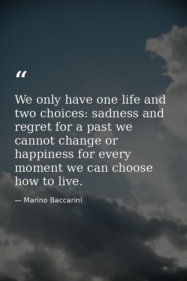 We only have one life and two choices: sadness and regret for a past we cannot change or happiness for every moment we c — Marino Baccarini