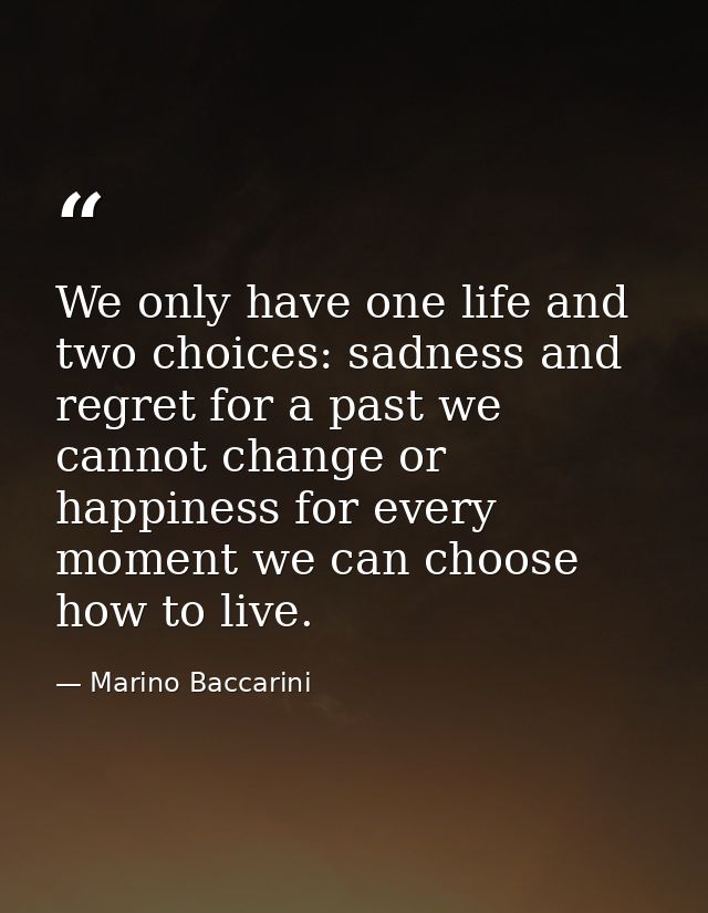 We only have one life and two choices: sadness and regret for a past we cannot change or happiness for every moment we c — Marino Baccarini