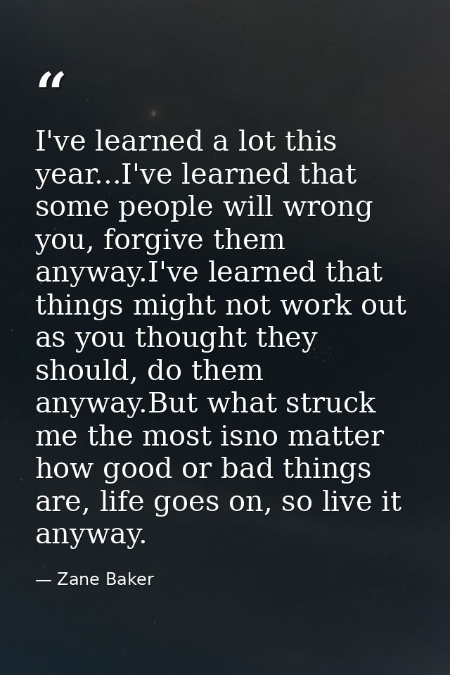 I've learned a lot this year...I've learned that some people will wrong you, forgive them anyway.I've learned that thing — Zane Baker