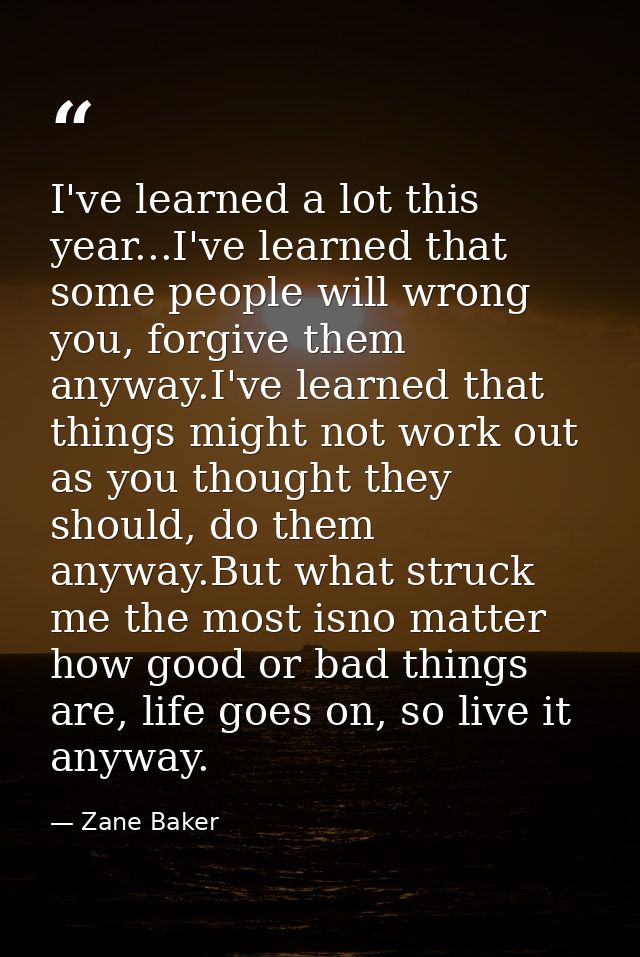I've learned a lot this year...I've learned that some people will wrong you, forgive them anyway.I've learned that thing — Zane Baker