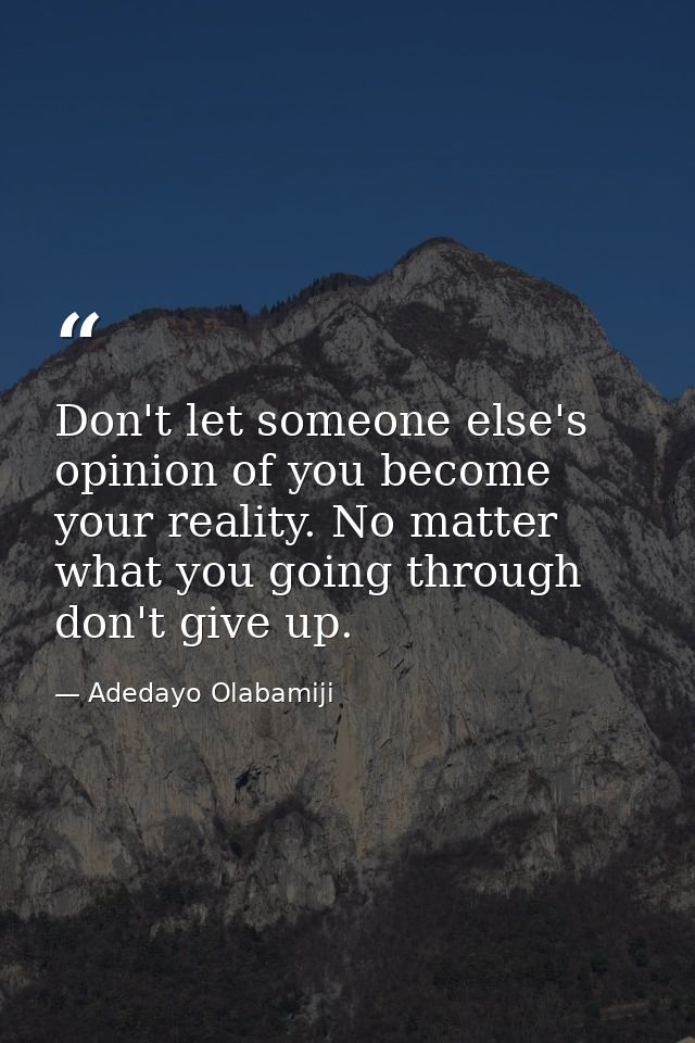 Don't let someone else's opinion of you become your reality. No matter what you going through don't give up. — Adedayo Olabamiji