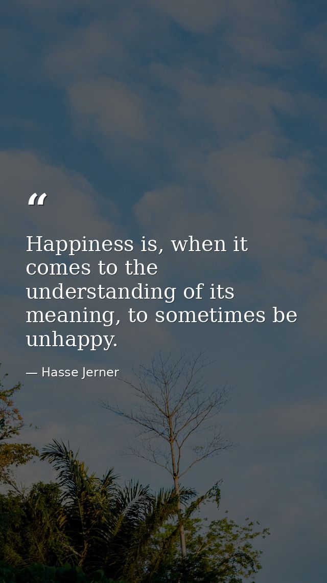 Happiness is, when it comes to the understanding of its meaning, to sometimes be unhappy. — Hasse Jerner