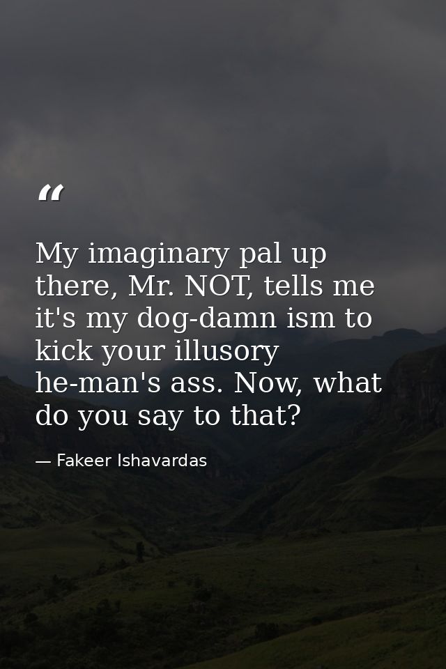 My imaginary pal up there, Mr. NOT, tells me it's my dog-damn ism to kick your illusory he-man's ass. Now, what do you s — Fakeer Ishavardas