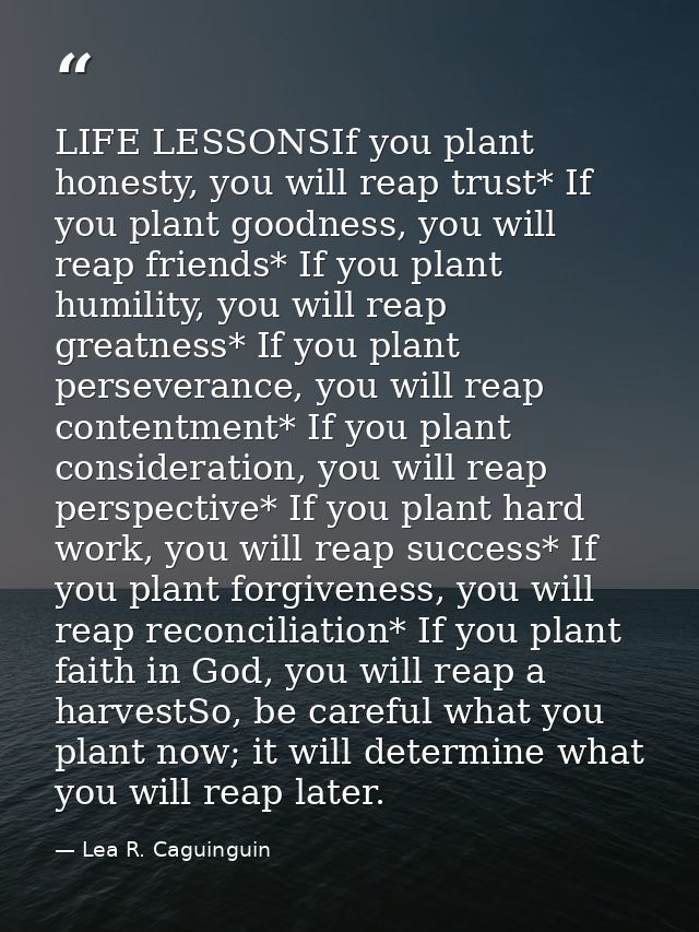 LIFE LESSONSIf you plant honesty, you will reap trust* If you plant goodness, you will reap friends* If you plant humili — Lea R. Caguinguin