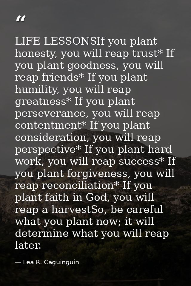 LIFE LESSONSIf you plant honesty, you will reap trust* If you plant goodness, you will reap friends* If you plant humili — Lea R. Caguinguin