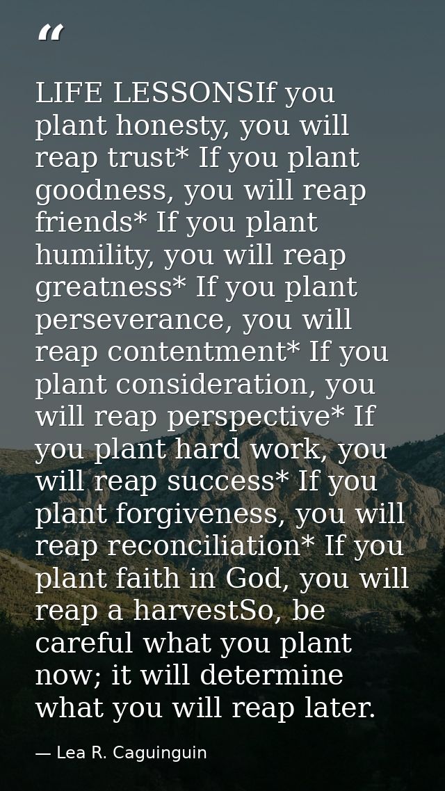 LIFE LESSONSIf you plant honesty, you will reap trust* If you plant goodness, you will reap friends* If you plant humili — Lea R. Caguinguin