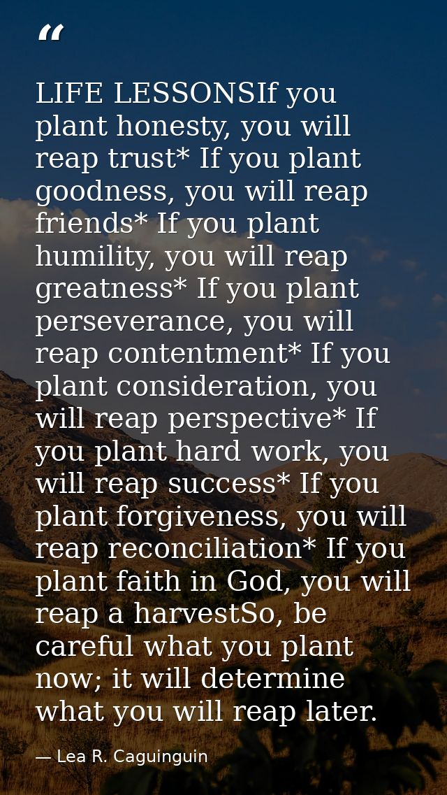 LIFE LESSONSIf you plant honesty, you will reap trust* If you plant goodness, you will reap friends* If you plant humili — Lea R. Caguinguin