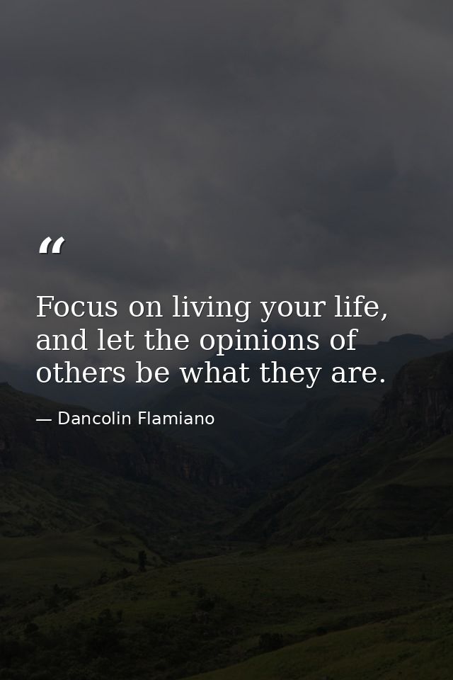 Focus on living your life, and let the opinions of others be what they are. — Dancolin Flamiano
