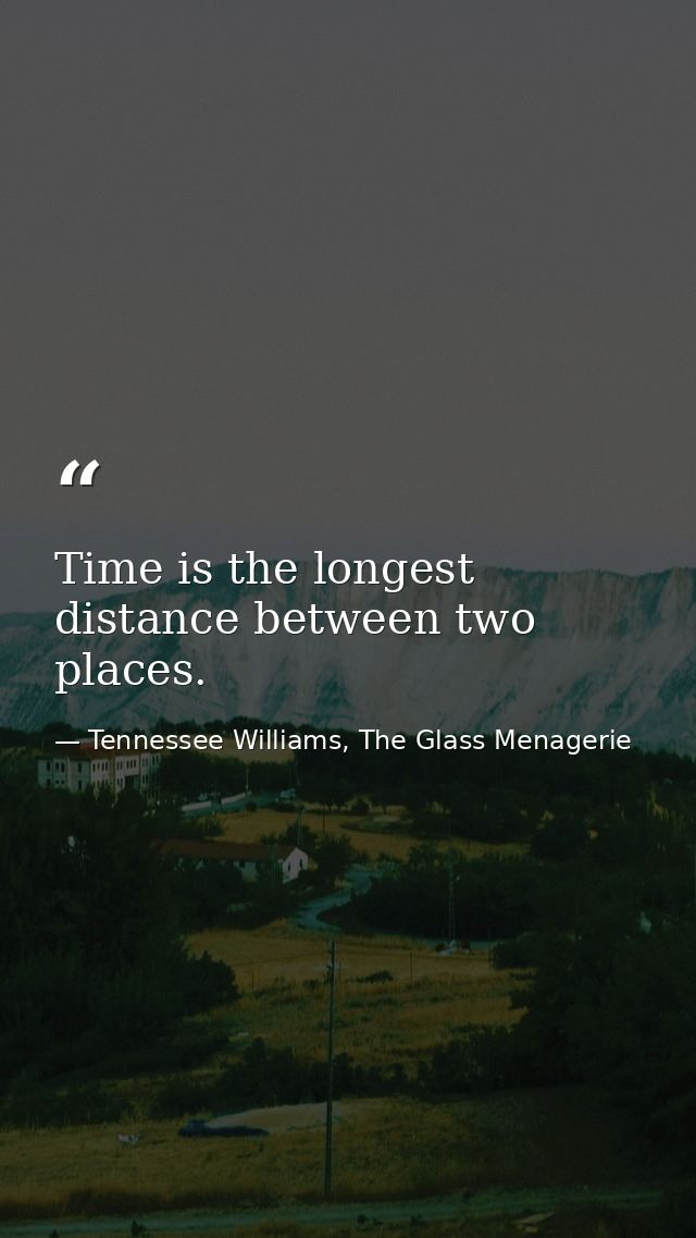 Time is the longest distance between two places. — Tennessee Williams, The Glass Menagerie