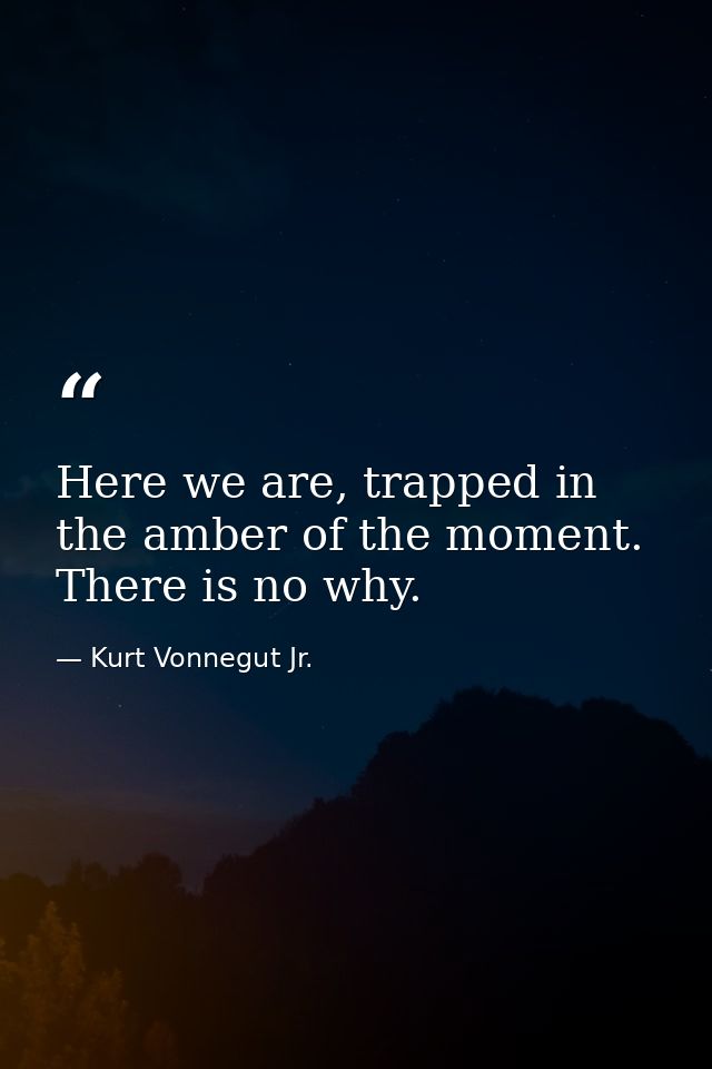 Here we are, trapped in the amber of the moment. There is no why. — Kurt Vonnegut Jr.