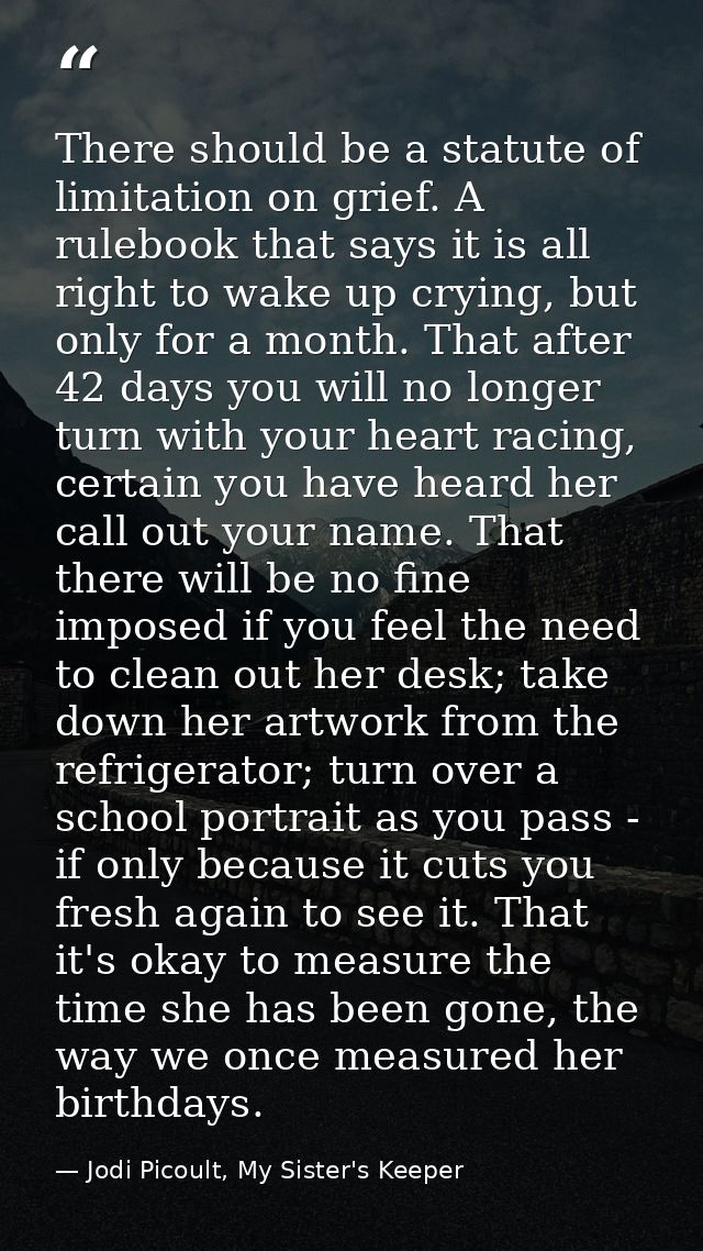 There should be a statute of limitation on grief. A rulebook that says it is all right to wake up crying, but only for a — Jodi Picoult, My Sister's Keeper