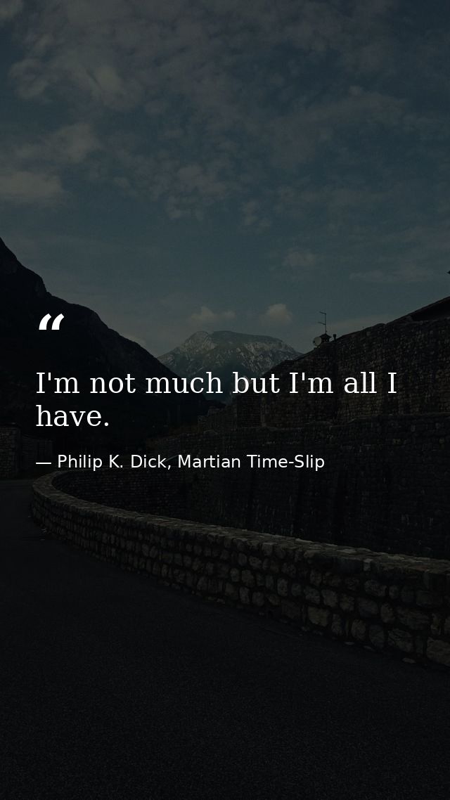 I'm not much but I'm all I have. — Philip K. Dick, Martian Time-Slip