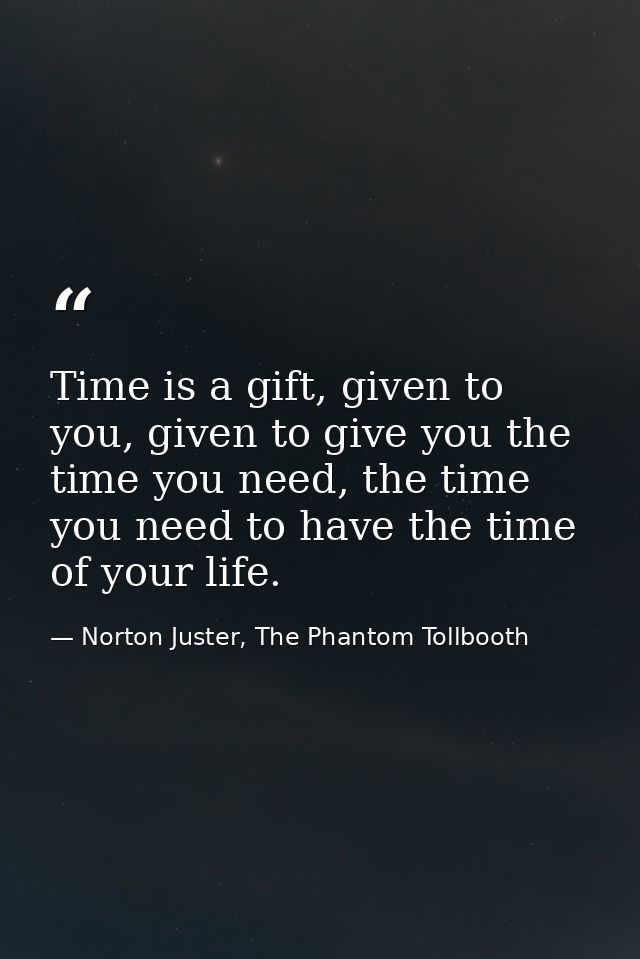 Time is a gift, given to you, given to give you the time you need, the time you need to have the time of your life. — Norton Juster, The Phantom Tollbooth