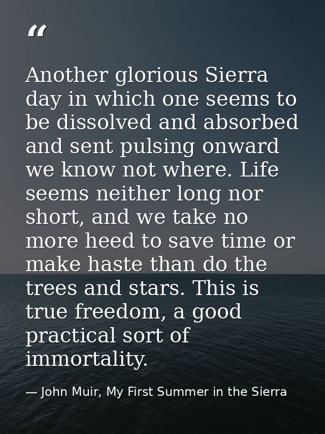 Another glorious Sierra day in which one seems to be dissolved and absorbed and sent pulsing onward we know not where. L — John Muir, My First Summer in the Sierra