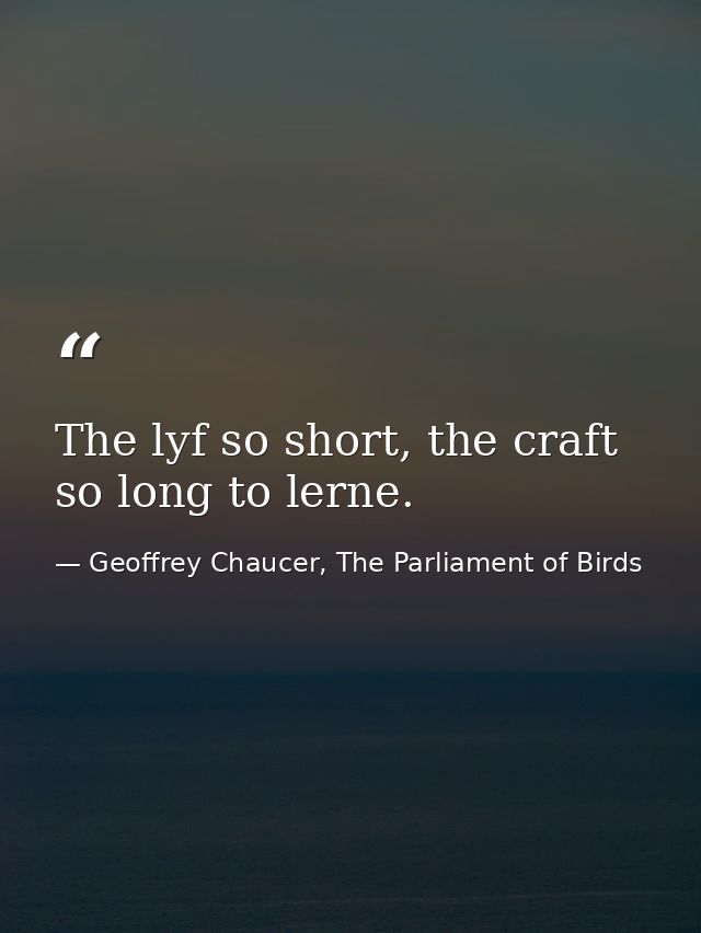 The lyf so short, the craft so long to lerne. — Geoffrey Chaucer, The Parliament of Birds