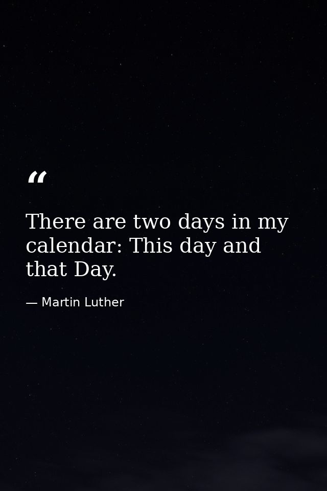 There are two days in my calendar: This day and that Day. — Martin Luther