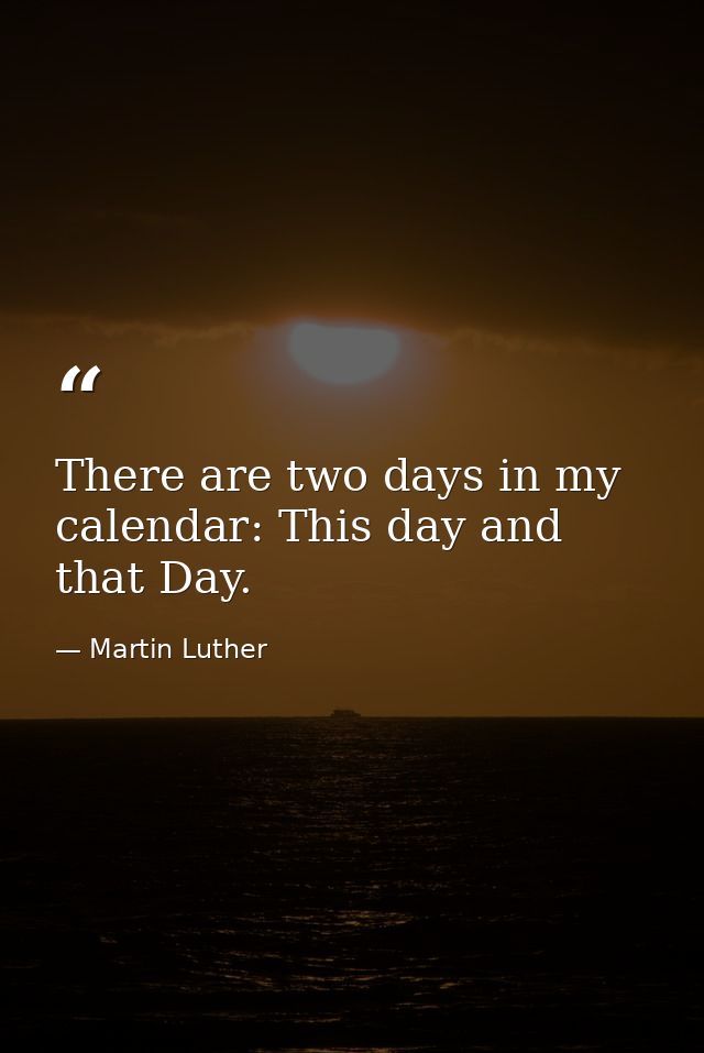 There are two days in my calendar: This day and that Day. — Martin Luther