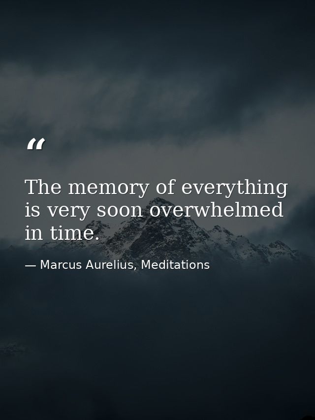 The memory of everything is very soon overwhelmed in time. — Marcus Aurelius, Meditations