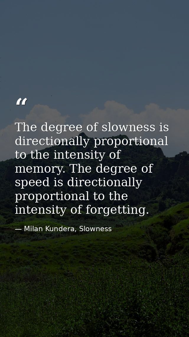 The degree of slowness is directionally proportional to the intensity of memory. The degree of speed is directionally pr — Milan Kundera, Slowness