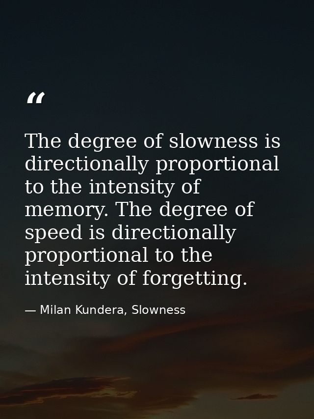 The degree of slowness is directionally proportional to the intensity of memory. The degree of speed is directionally pr — Milan Kundera, Slowness