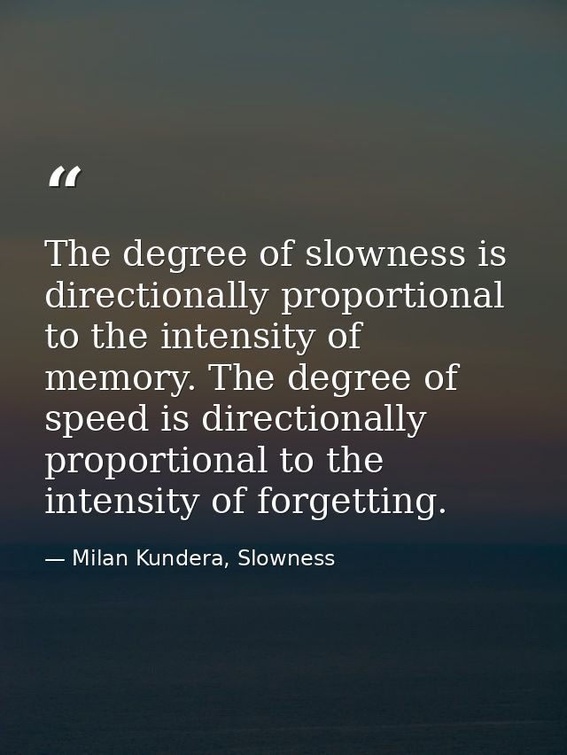 The degree of slowness is directionally proportional to the intensity of memory. The degree of speed is directionally pr — Milan Kundera, Slowness