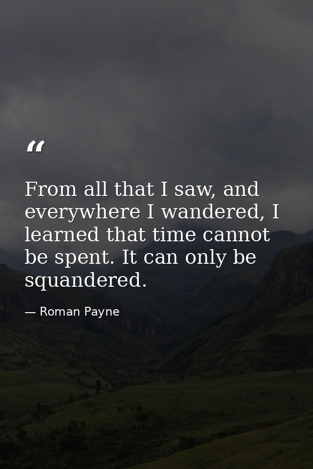 From all that I saw, and everywhere I wandered, I learned that time cannot be spent. It can only be squandered. — Roman Payne