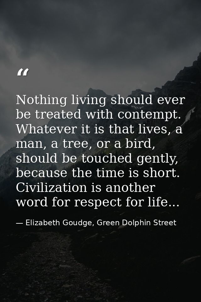 Nothing living should ever be treated with contempt. Whatever it is that lives, a man, a tree, or a bird, should be touc — Elizabeth Goudge, Green Dolphin Street