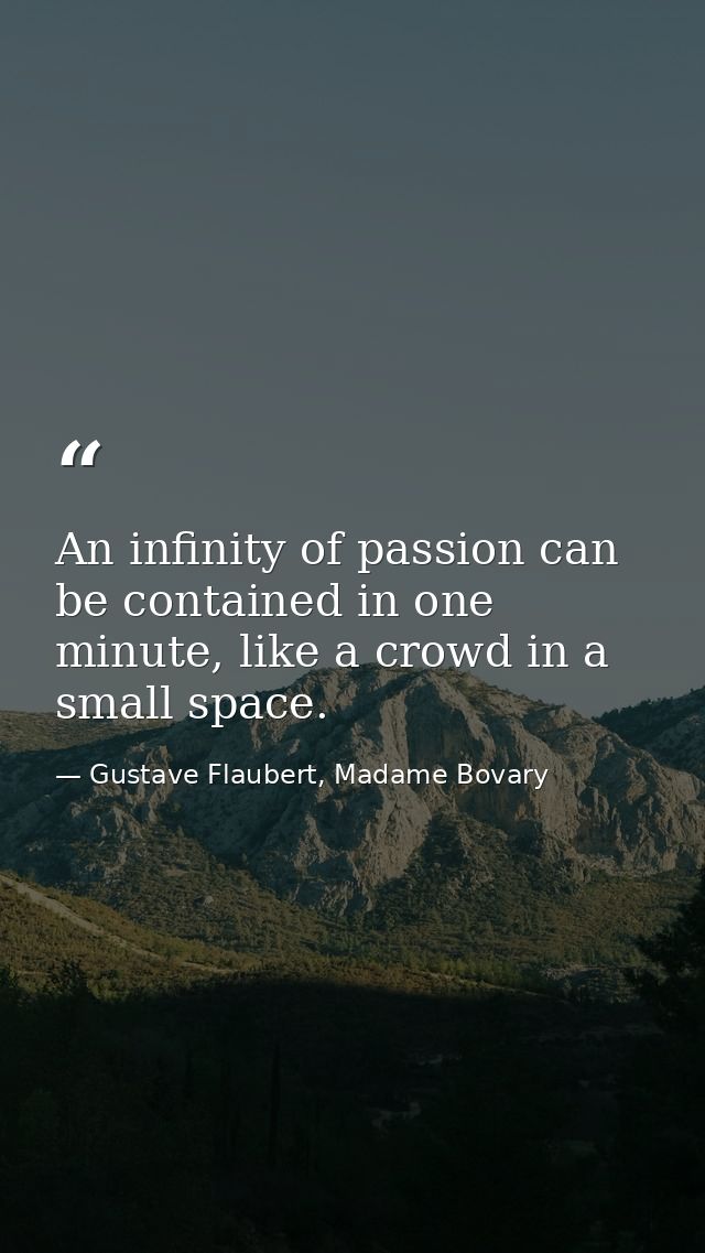 An infinity of passion can be contained in one minute, like a crowd in a small space. — Gustave Flaubert, Madame Bovary