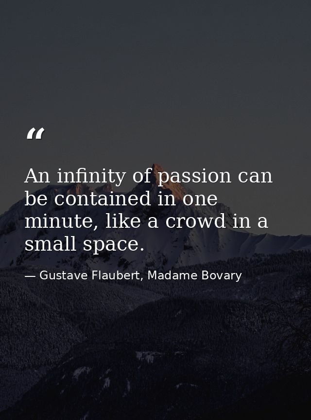 An infinity of passion can be contained in one minute, like a crowd in a small space. — Gustave Flaubert, Madame Bovary