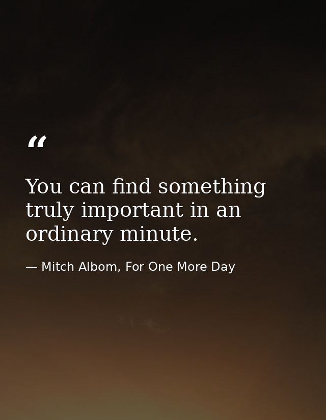 You can find something truly important in an ordinary minute. — Mitch Albom, For One More Day