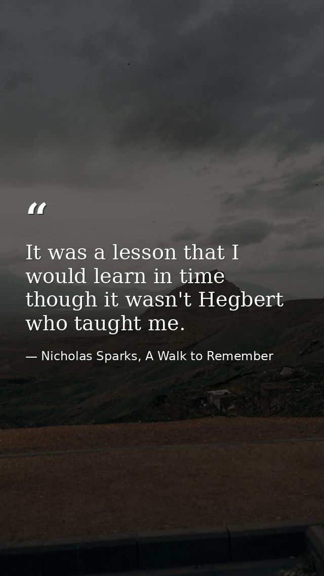 It was a lesson that I would learn in time though it wasn't Hegbert who taught me. — Nicholas Sparks, A Walk to Remember