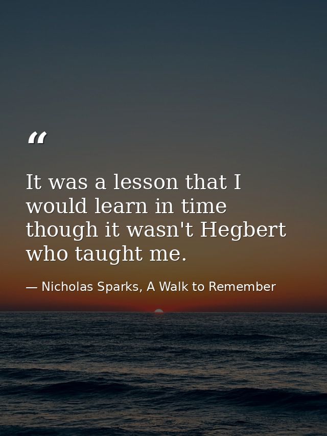 It was a lesson that I would learn in time though it wasn't Hegbert who taught me. — Nicholas Sparks, A Walk to Remember