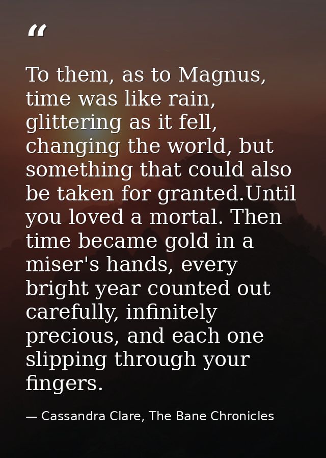 To them, as to Magnus, time was like rain, glittering as it fell, changing the world, but something that could also be t — Cassandra Clare, The Bane Chronicles