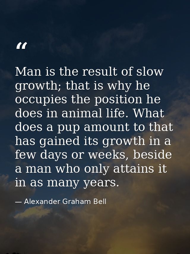 Man is the result of slow growth; that is why he occupies the position he does in animal life. What does a pup amount to — Alexander Graham Bell