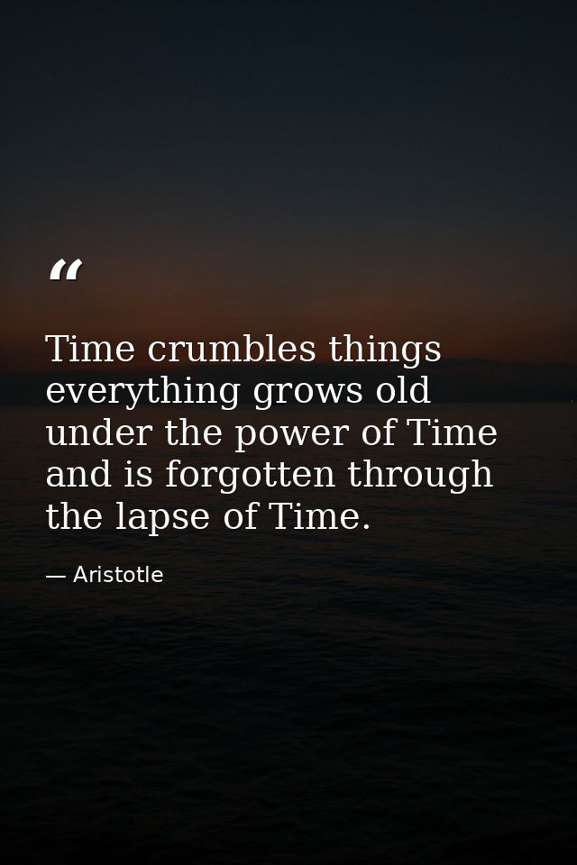 Time crumbles things everything grows old under the power of Time and is forgotten through the lapse of Time. — Aristotle